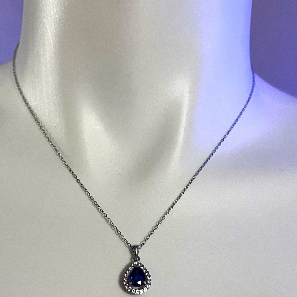 Sapphire and Diamond Necklace and Earrings set in 925 sterling